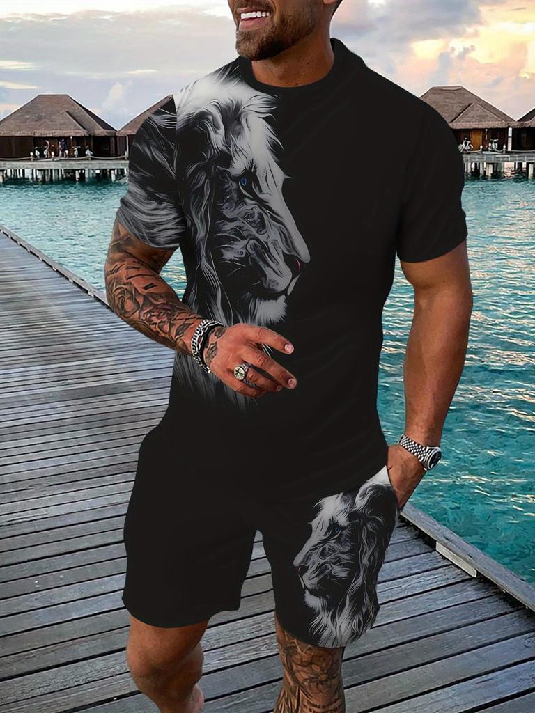 Casual Sports Suit Breathable Outdoor Casual Men's T-shirt and Shorts Suit Summer 3D Printing Suit for Adult Men