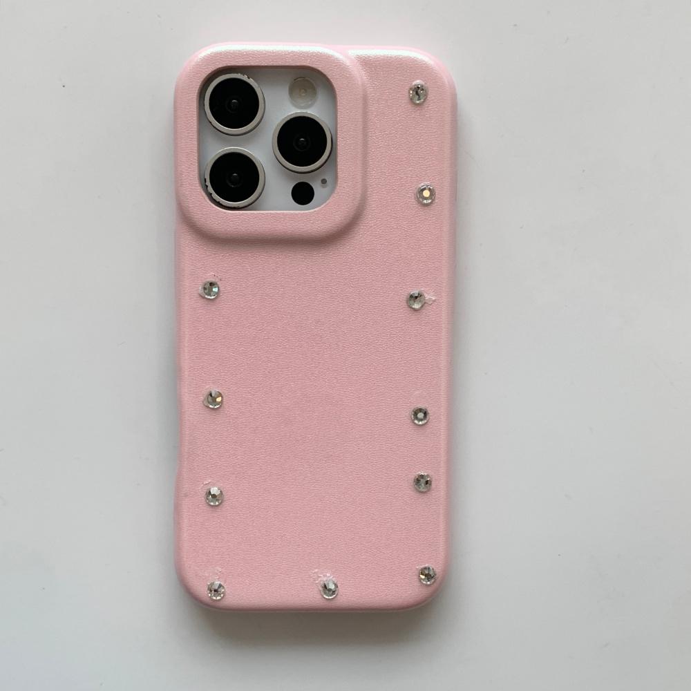 Niche Solid Color Leather Double-row Diamond-encrusted, Suitable for Apple 16promax Mobile Phone Case 17 New Iphone14 Personalized 15pro Women's 13