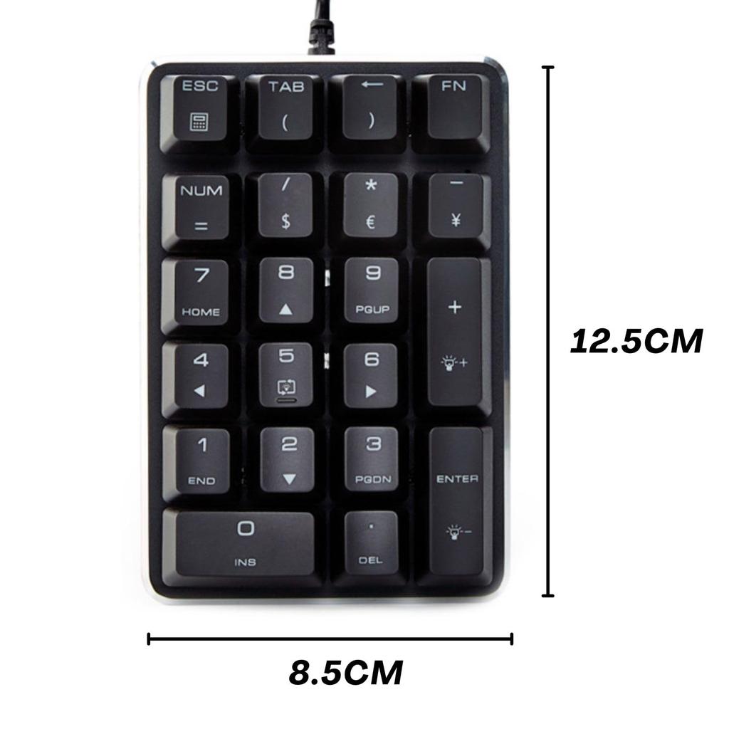 Levieny Mechanical Numeric Keypad with Red Switches (Red Axis) [Compatible with both Wired and USB Type-C] Quiet and Light Touch, 21 Keys, Number
