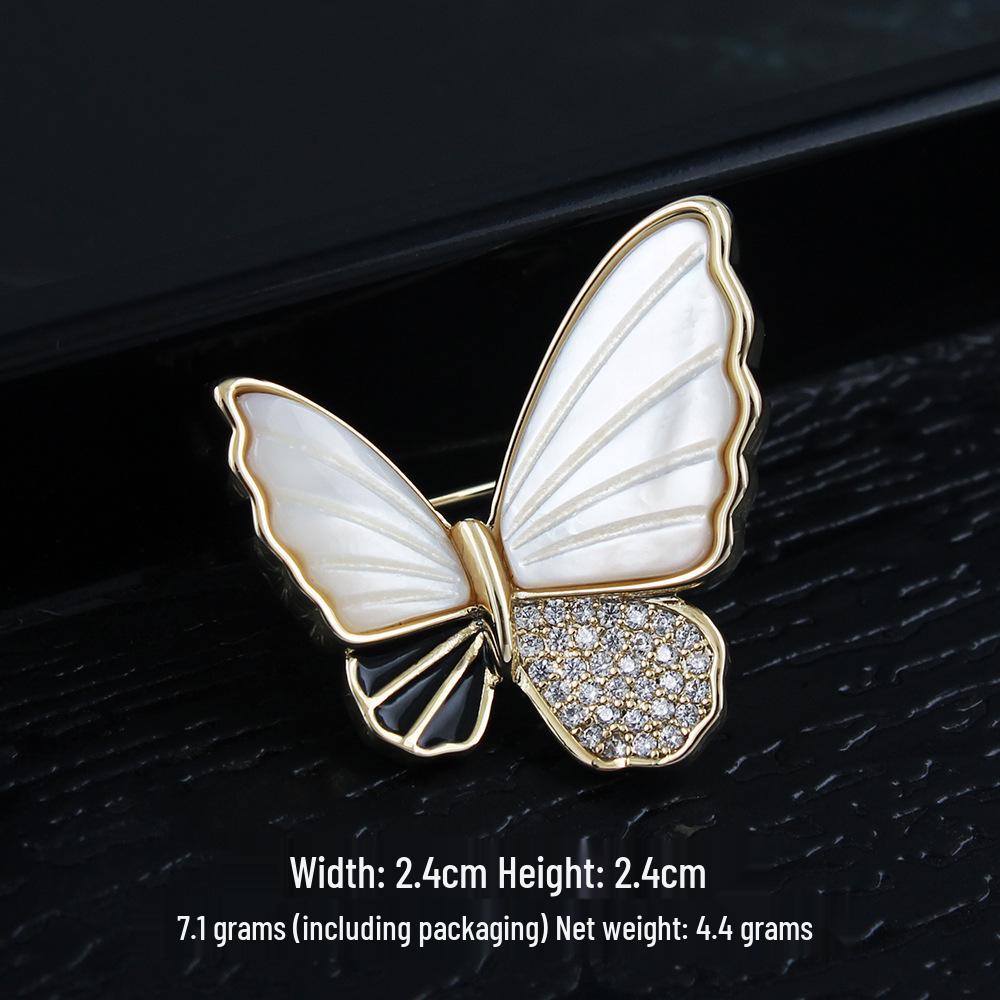 Elegant Gold-Plated Seashell Butterfly Brooch with Zircon for Women - Anti-exposure High-end Corsage Pin