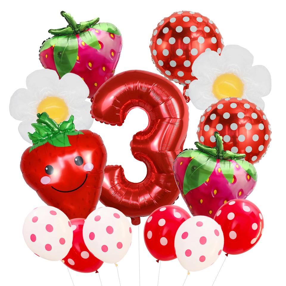 14Pcs Strawberry Fruit Balloons Fruit Themed Balloons Strawberry Latex Balloons Party Fruit Strawberry Theme Summer Party Decor