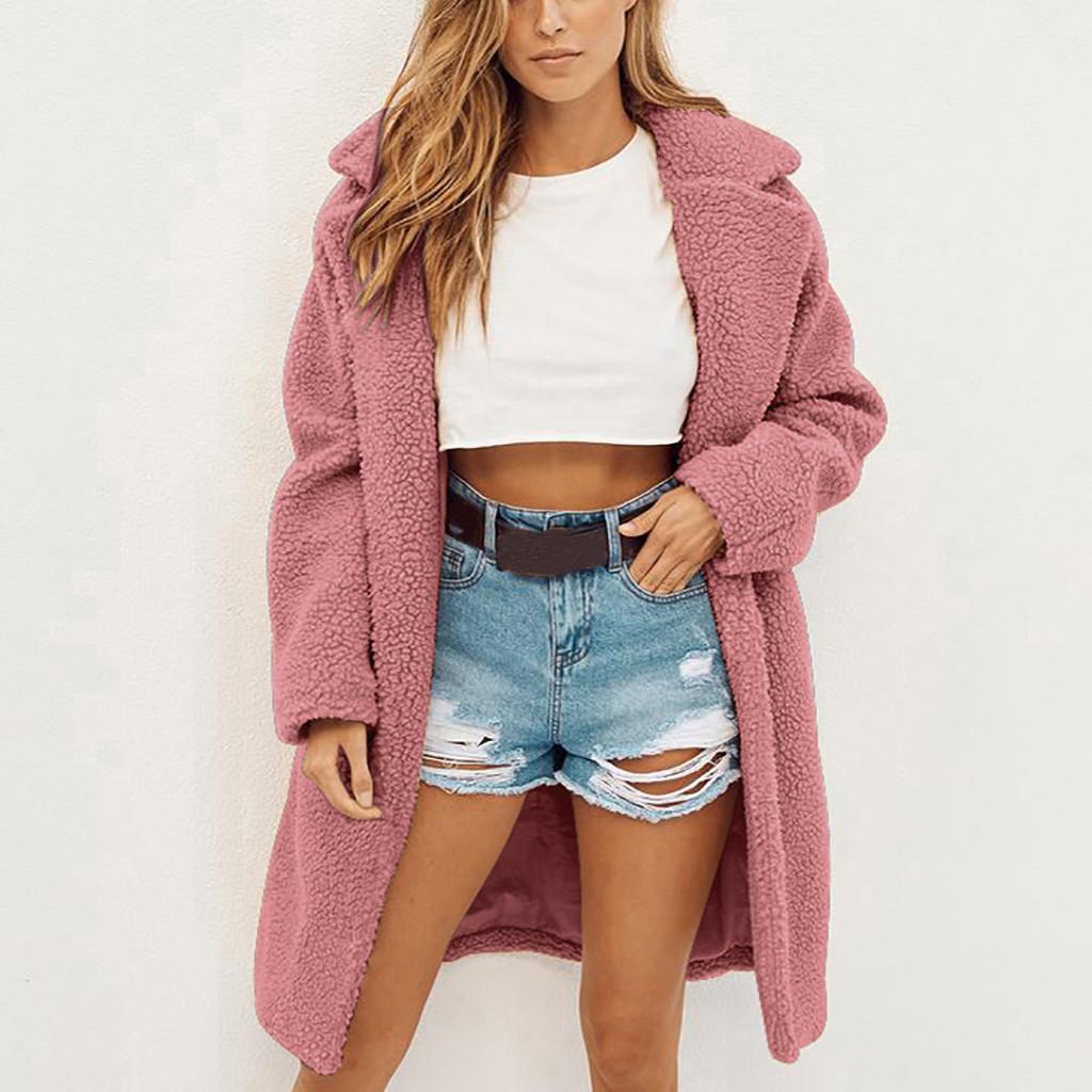 Womens Ladies Warm Faux Coat Jacket Winter Solid Long Outerwear