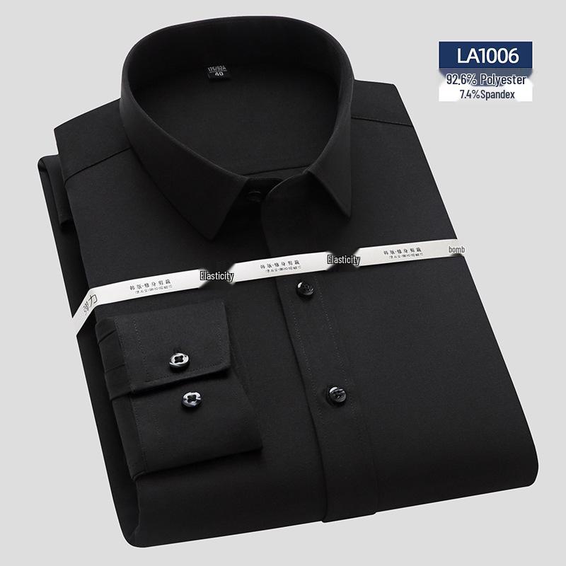 

Men s White Slim Fit Tencel Stretch Long Sleeve Shirt - Wrinkle-Resistant, Professional Business Attire 39/M