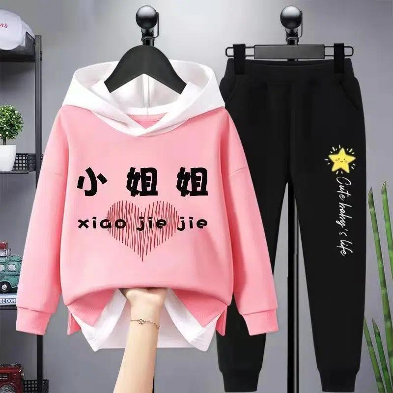 

Девочка Повседневный Тонкий Набор 2 шт. Набор Пальто с капюшоном для малышей + брюки Студенческий спортивный костюм Одежда для девочек