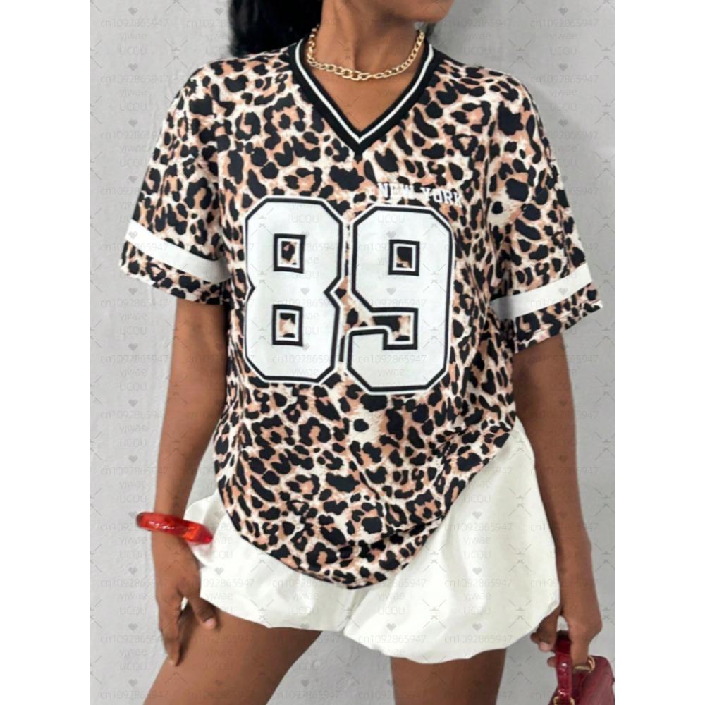Hot Selling Women Number 89 Print Lightweight Breathable V-Neck Short Sleeved T-Shirt Women T-Shirt Jersey