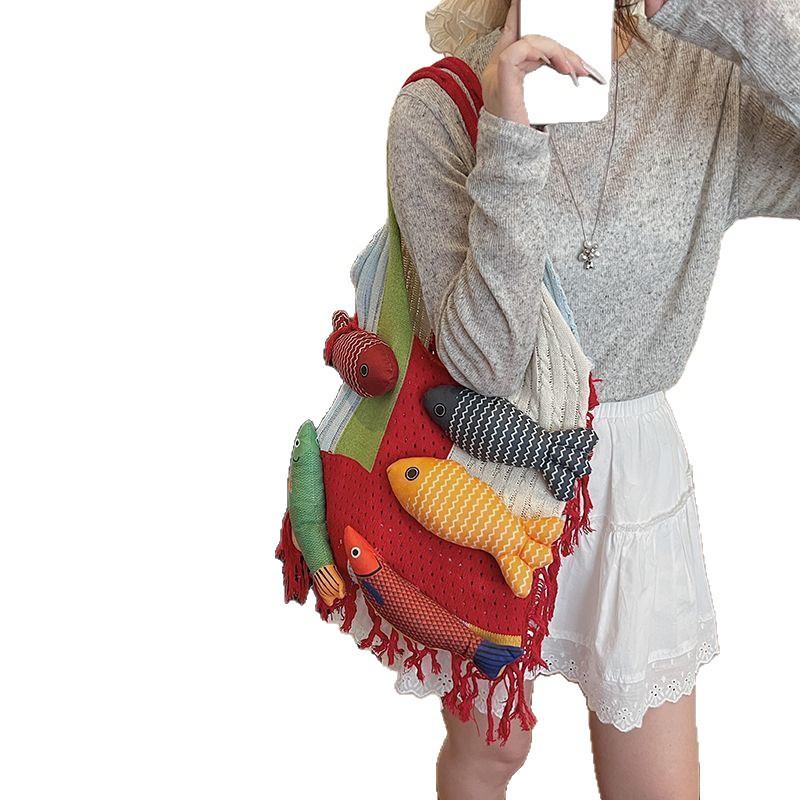 Women's Lazy Style Knitted Tote Bag - Versatile, Fashionable, Large Capacity, Single Shoulder, White