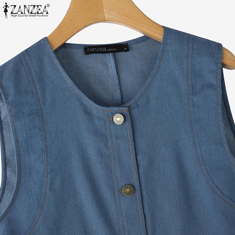ZANZEA Women Summer Casual Round Neck Sleeveless Vest Tops