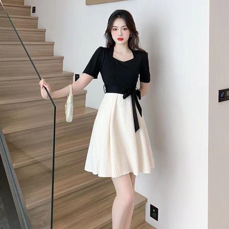 

Hepburn Style Patchwork Slim Fit Petite Long Dress - Summer 2025 Korean Edition XL [Recommended 58-63 kg]