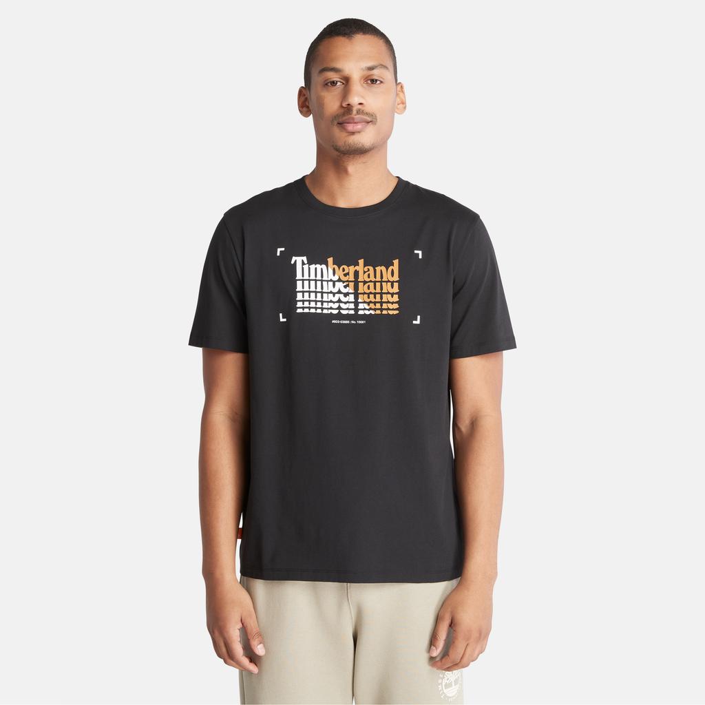 Timberland Letter Print Crew Neck Short Sleeve T-Shirt Men Tops Black A6QMU-001