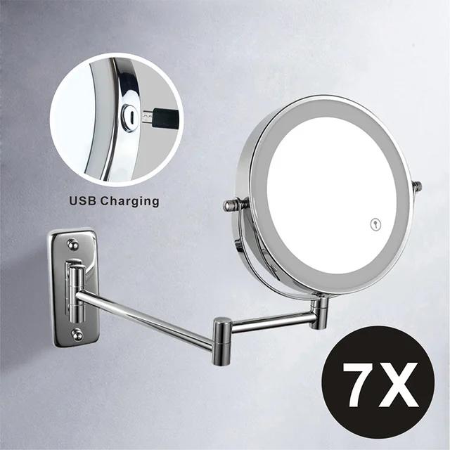 7 inch Wall Mounted Makeup Mirror 3x/5x/7x/10x Magnifying Double Side USB Charging Bathroom 3 color light Smart Cosmetic Mirrors