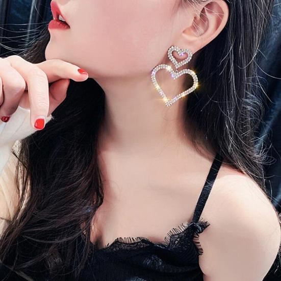 Elegant Women Rhinestone Heart Teardrop Dangle Ear Drop Earrings Party Jewelry