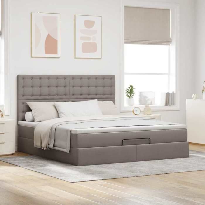 Cadre-lit avec matelas - Maison Exclusive - Taupe ottoman - Matelas 180x200 ressorts ensachés - Rangement hydraulique