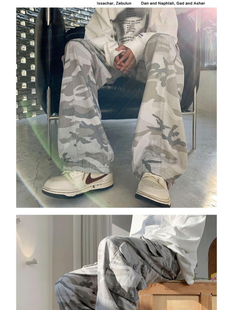 Herren Graue Camo Weitbeinige Sommer Hip-Hop Freizeit Hose