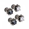1 Pair Vintage Black and White Cubic Zirconia Stainless Steel Stud Earrings for Men Women Punk Gothic Style Jewelry Decoration