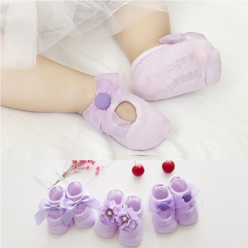 1 pár bavlněných krajkových kluzkých ponožek pro miminka s motýlkem pro dívky, podlahové ponožky