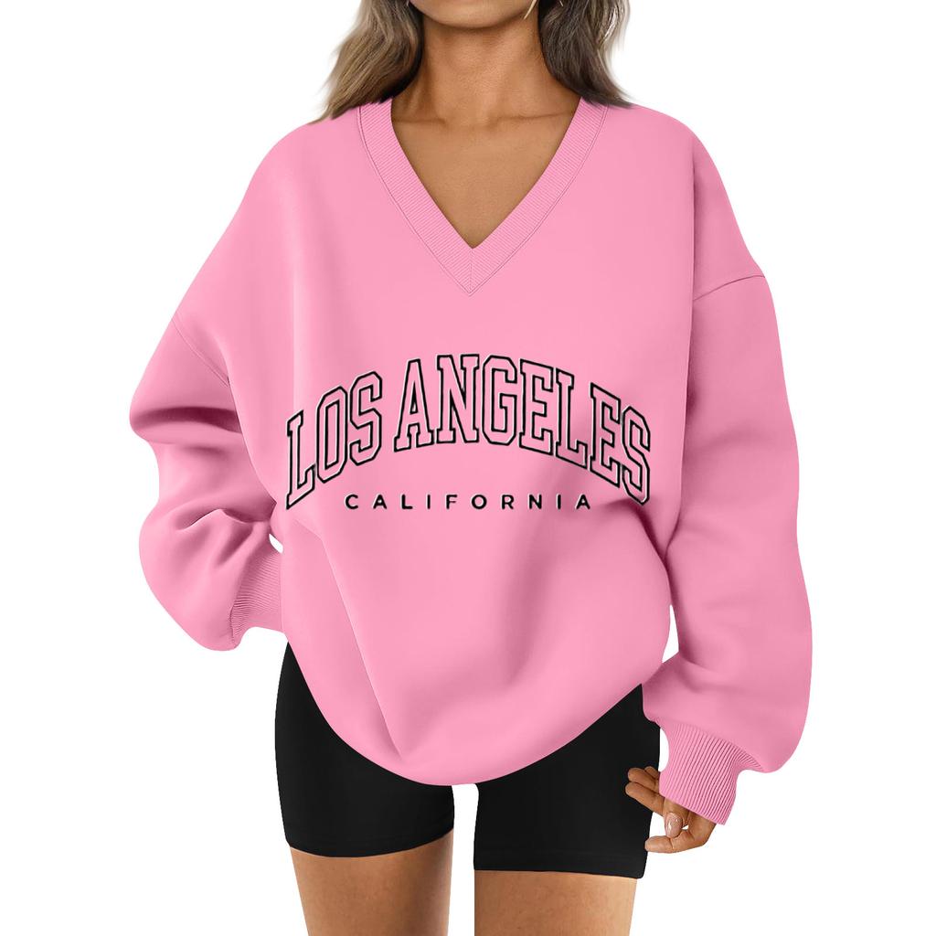 Damen Locker Und Bequemes Buchstaben V-Ausschnitt Sportbekleidung Langarm Sweatshirt Tägliche Passende Kleidung