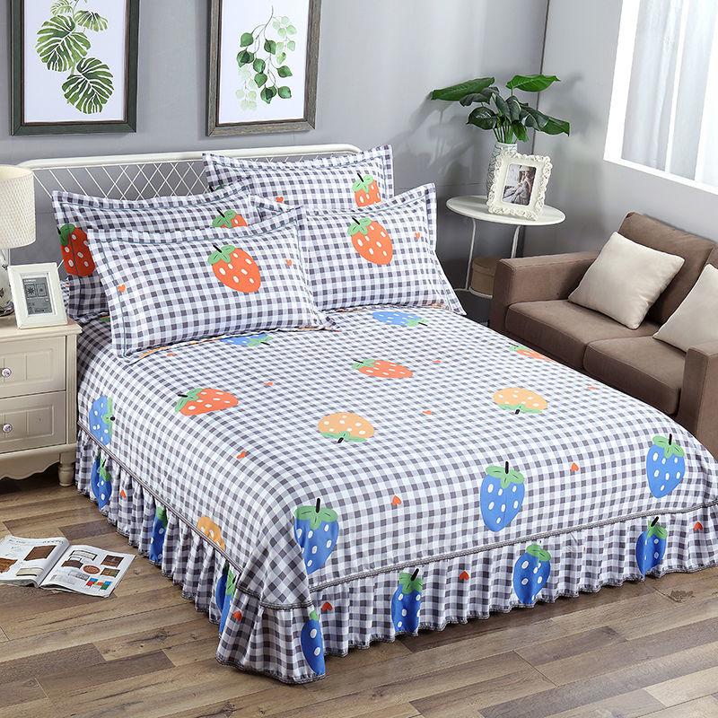 Комплект из 3 предметов, утолщенная юбка-кровать с принтом, мягкая шлифовальная пылезащитная юбка-кровать, покрывало размера King Queen с 2 наволочками