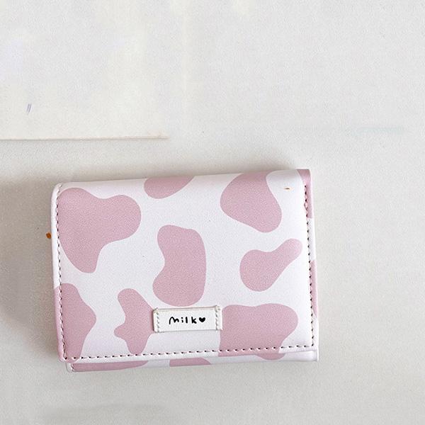 

Women Cute Wallet Cow Print Pu Leather Business Card Holder Female Girl S Coin Pouch Women Tri-Fold Cartoon Carteras Para Mujer