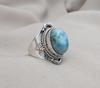 Larimar Ring: 925 Sterling Silver Caribbean Gemstone, Boho Statement Jewelry