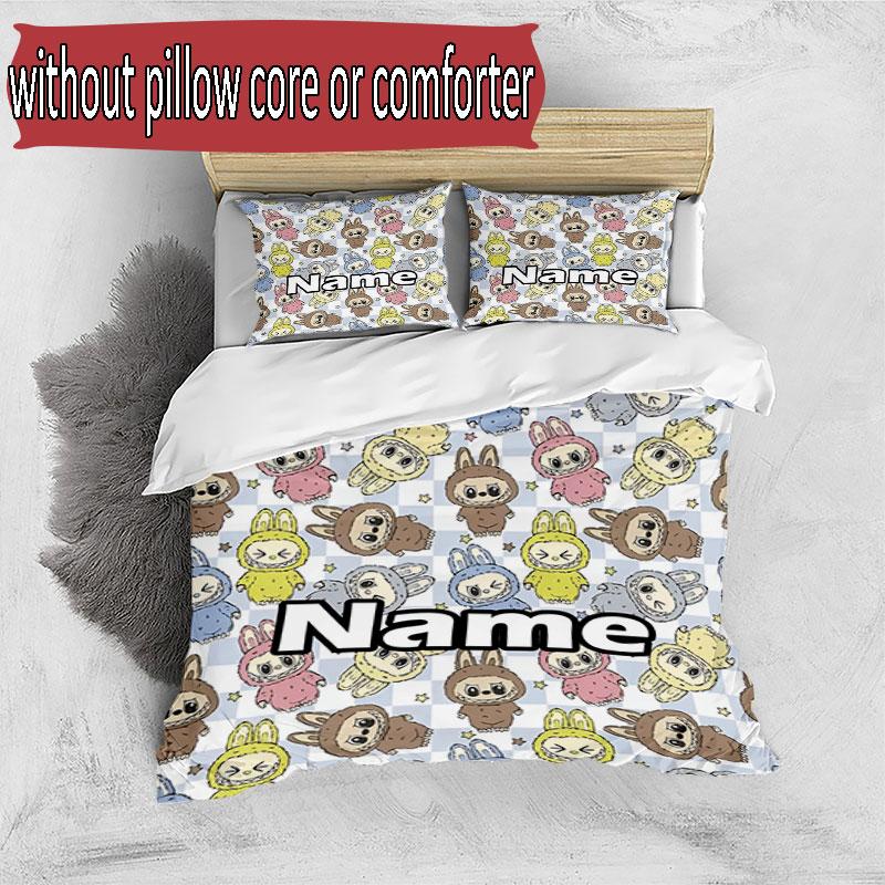 3pcs Duvet Cover Set (1*Duvet Cover + 2*Pillowcase, Without Core), Custom Name Labubu Pattern Bedding Set, Home Bedroom Decor Gift