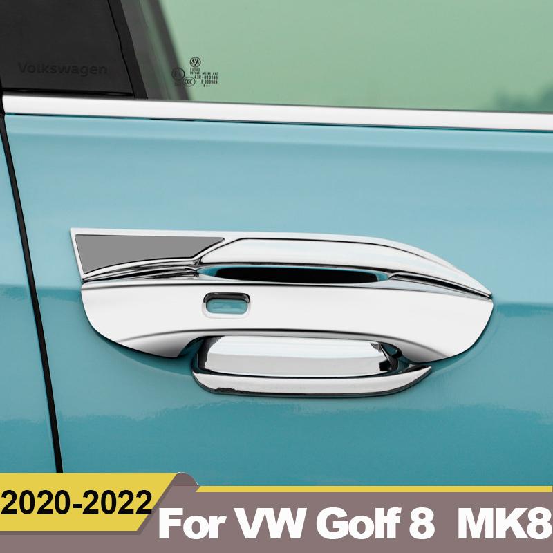 ABS Carbon Fiber Car Door Handle Door Bowl Cover Protector Trim Stickers For Volkawagen VW Golf 8 MK8   2022 Accessories