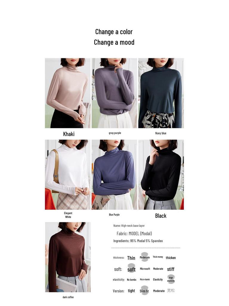 Women's Modal Long-Sleeve Round Neck Shirt, 2024 Autumn/Winter, High-End Fashionable Innerwear
