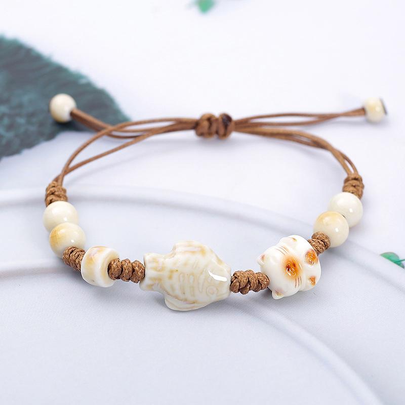 Vintage Star Ceramic Braided Rope Bracelets For Women Girls Sweet Bohemian Style Adjustable Bangles Jewelry Accessories Gifts