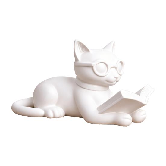 Bookshelf Decorative Accents 3D Printed Reading Cat Figurine, Statue with Eyeglasses, Creative Birthday Gifts Animal Desktop Ornament for Home Office