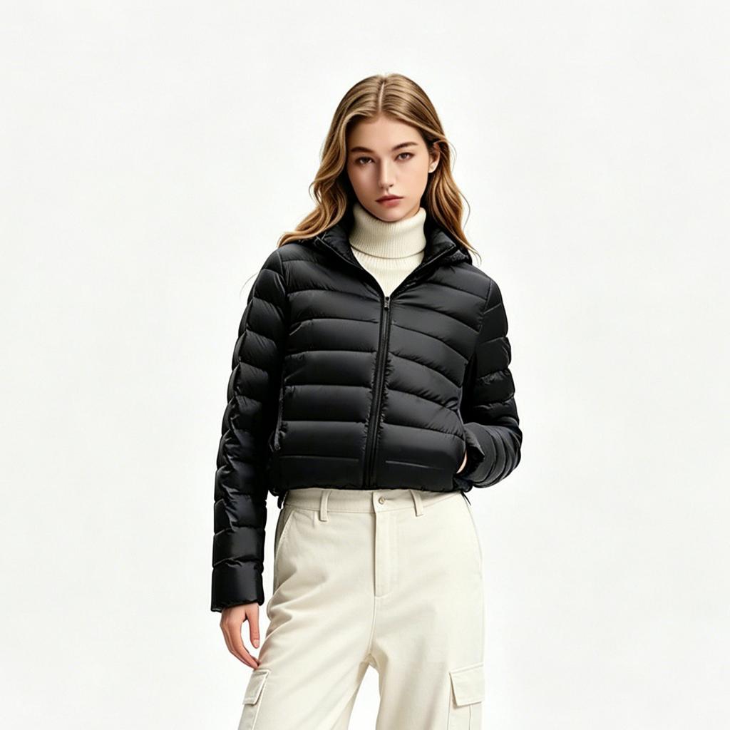 European down cotton clothes women's new short light and thin warm slim fashion jacket hooded