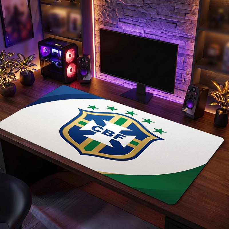 Brazil Football Crest Mouse Pad, Extended Non Slip Rubber Desk Mat for Gaming Office Laptop Fan Gift