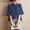 Blusa Casual de Mujer con Cuello Redondo, Color Sólido, Suelta, Manga Media