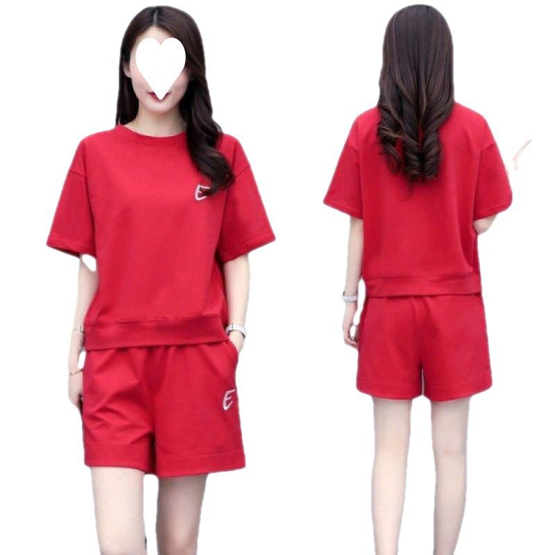 Embroidered Sports Suit for Women Summer Large Size Loose Fashion Korean Style Short-sleeved Shorts Casual Two-piece Set