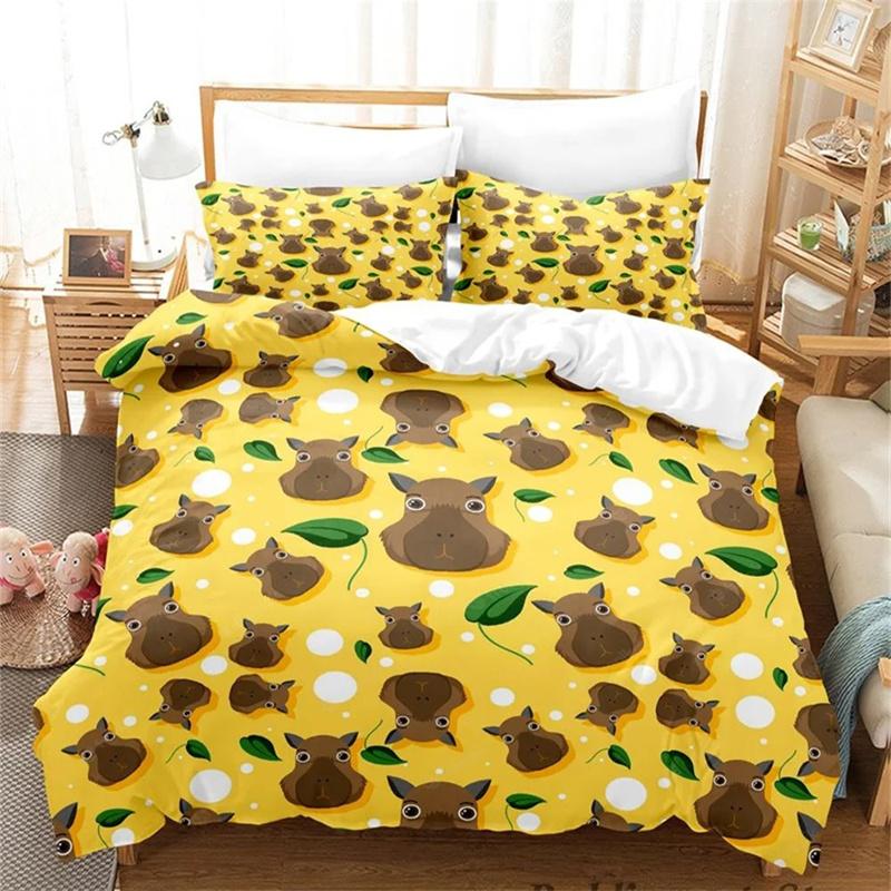 3D Print Kawaii Capybaras Bedding Set Soft Comforter Cover With 1/2pcs Pillow Shams For Kids Adults Microfiber Quilt Cover