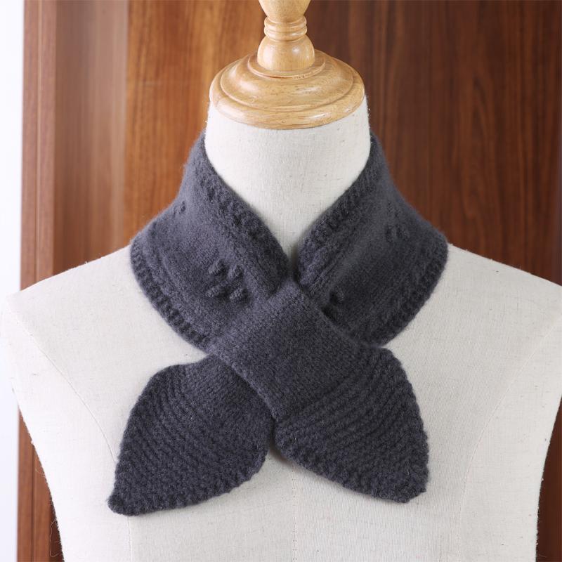 Women's 100% Pure Wool Perforated Knitted Small Bow Tie Scarf Warm Printed Neck Guard Woolen False Collar Fashion Accessory