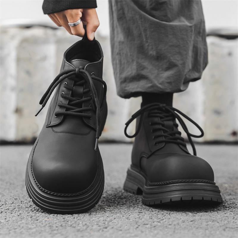 Black Martin boots men's 2024 new British style thick-soled heightening tooling boots 22722-J