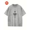 Summer Men's Trendy Drop-Shoulder Sleeve Heavyweight Vintage Distressed Washed Pure Cotton Crew Neck T-Shirt Street Style Loose Hip-Hop Top