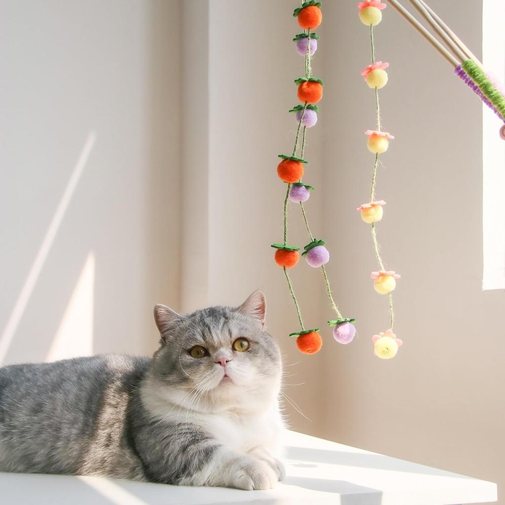 Wand Toy With Bell: Floral Teaser For Cats & Kittens
