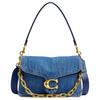ChainTabby 26 Metal Logo Sign Chain Handle Snap Fastening Denim Shoulder Tote Medium Women's Dark Blue