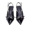 2025 Spring/Autumn Women's Backless Stiletto Sandals with Small Buckle and Pointed Toe, Versatile Curved Patent Leather Heels