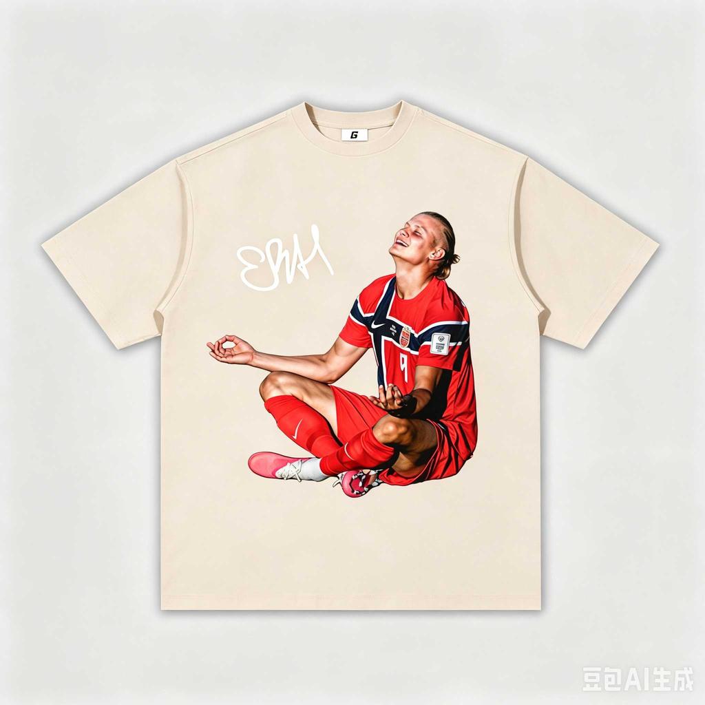 2026 Nowa Koszulka z Nadrukiem Podpisu Erlinga Haalanda Medytacja Mężczyźni Kobiety Reprezentacja Norwegii Gwiazda Piłki Nożnej T-shirt Codzienny z Okrągłym Dekoltem i Krótkim Rękawem Prezent dla Fanów Top