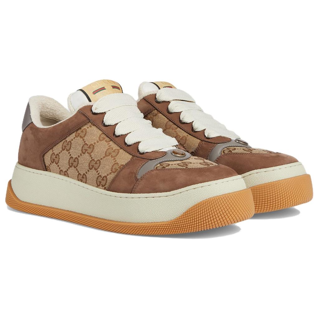 Gucci Screener Jigglypuff, Distressed Shoes Leather Low Top Stylish Skateboarding Shoes Men's Beige & Ebony 750048 FAB39 9754