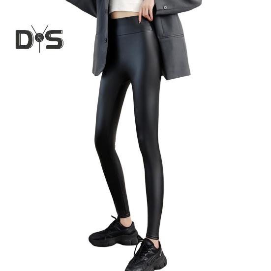 

Женские леггинсы с высокой талией, облегающие, с подъемом бедер, с искусственной кожей, с бархатной подкладкой, утолщенные, теплые, ветрозащитные, повседневные штаны для йоги XL чёрный