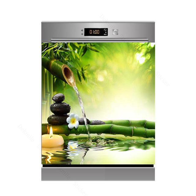 

3D бамбуковая текущая вода, свеча, камень, посудомоечная машина, холодильник, морозильная наклейка, детская художественная крышка двери холодильника, обои, кухонный декор 60X66cm 23X26inch