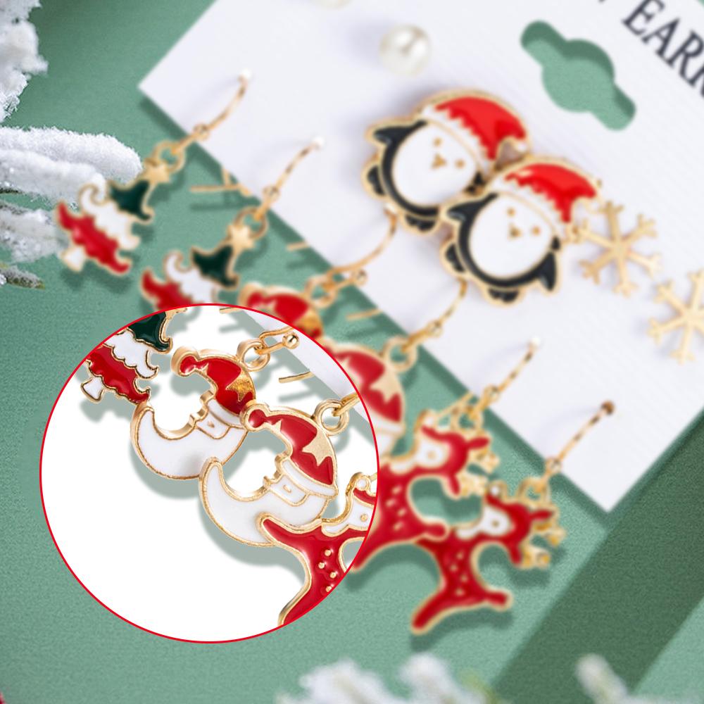 6 Piece Set Earrings And Earrings Fashionable Versatile Christmas Series Simple Deer Christma Tree Snowflake Pattern Accessories