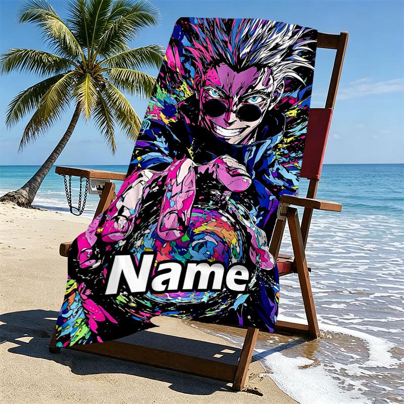 Custom Name Personalized Jujutsu Kaisen Print Beach Towel, for Trip Camping Beach Party Home Decor, Birthday Gift for Family & Friends