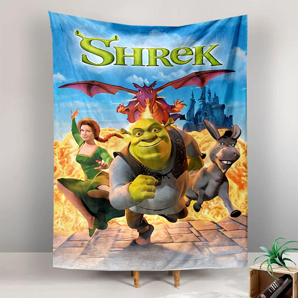 Shrek Tapestry Wall Hanging, DreamWorks Ogre Fairy Tale Movie Art, Funny Cartoon Wall Decor for Bedroom Living Room Dorm