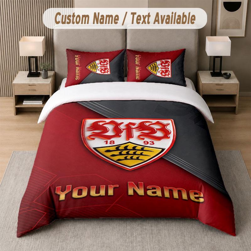 Custom Bedding Set VfB Stuttgart FC Pattern, Print Name Text 1 Duvet Cover Plus 2 Pillowcases Home Textile