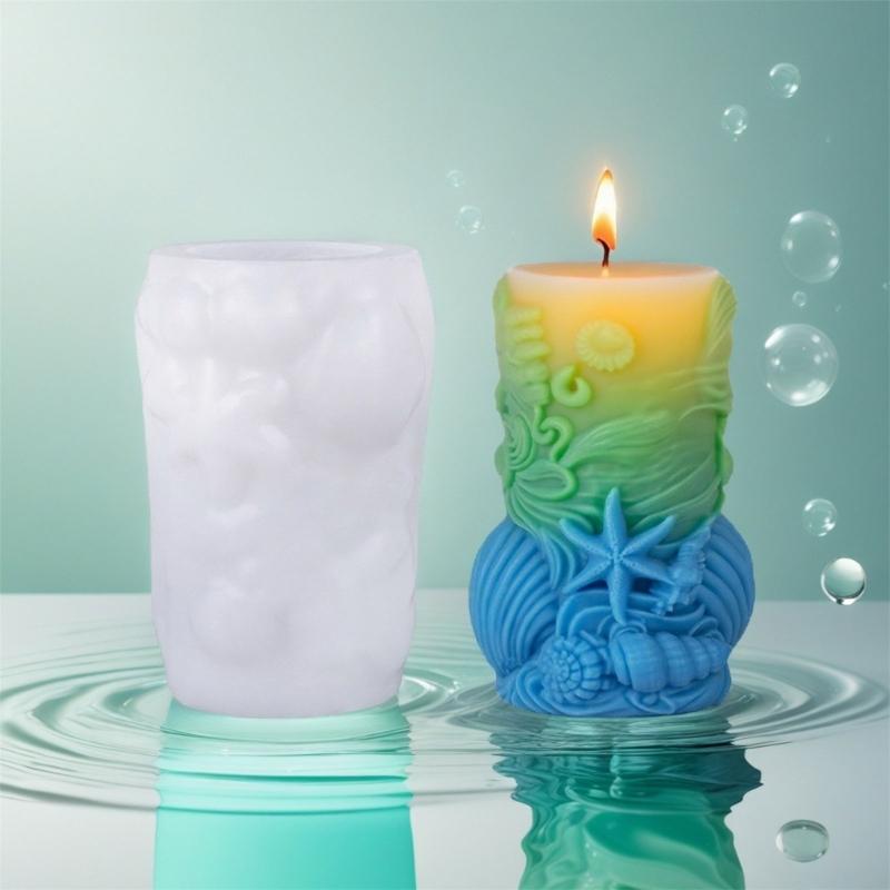 Sea Creature Pattern Silicone Mold Cylinder Silicone Molds for Resin Craft Handmade Soap Chocolate Making