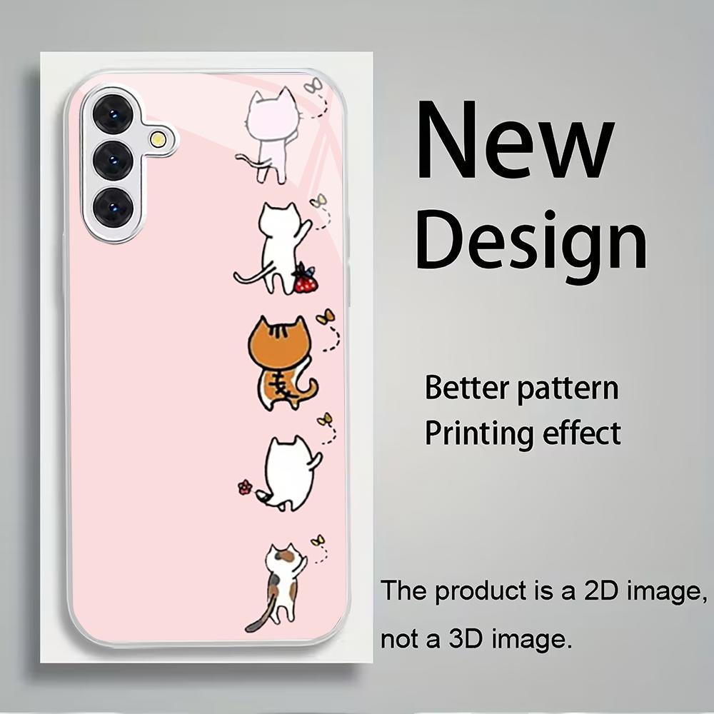 Cute Cat Silver Plated Glass Phone Case Suitable for Samsung Galaxy S26 S25 S24 S22 S21 S20 FE/Ultra/Plus Anti Fall Back Cover