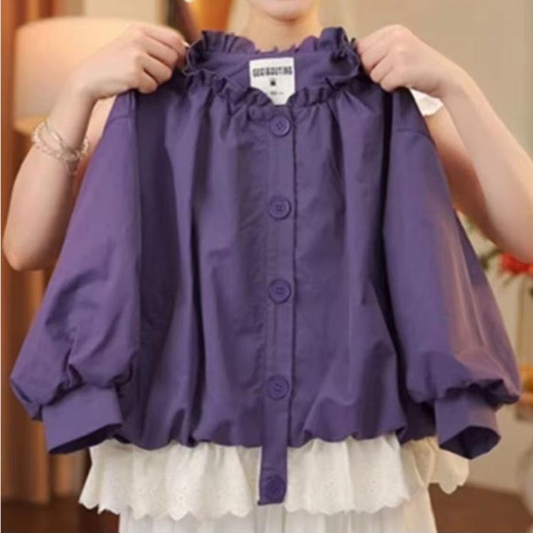 Girls' Korean Lantern Sleeve Bud Coat - 2025 Spring/Fall Children's Fashion Short Mori Style Windbreaker